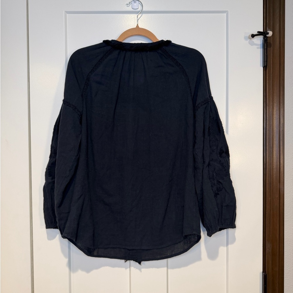Figue Cotton Embroidered Navy Long Sleeve Blouse with Tassel Details - Picture 5 of 6